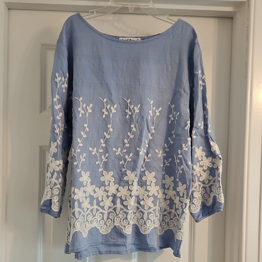 Blue Floral Embroidered Women's Top